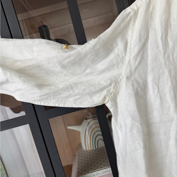 Vintage Ralph Lauren linen button down shirt embroidered monogram logo collar - Picture 3 of 12